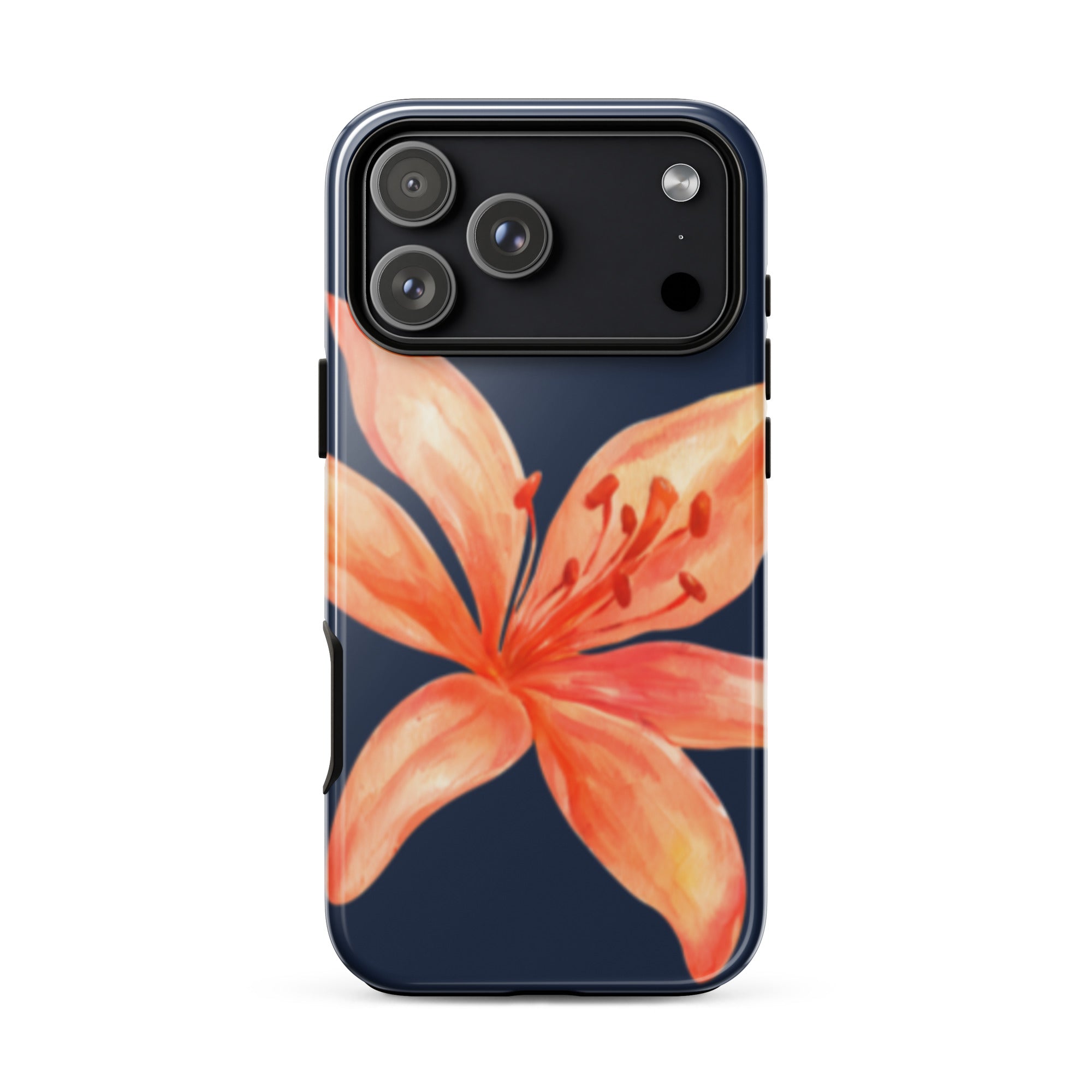 Coral Tiger Lily iPhone Case - Y2K Floral Navy With Glossy Or Matte