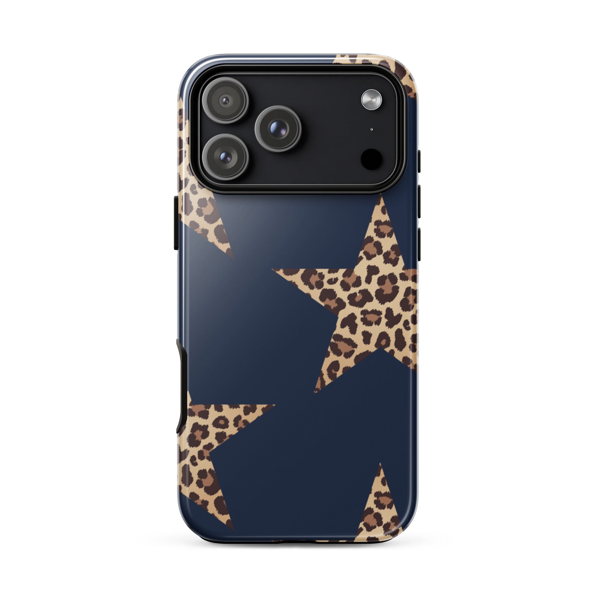 Navy Cheetah Stars iPhone Case - Leopard Star phone cover Dual Layer Bold Style